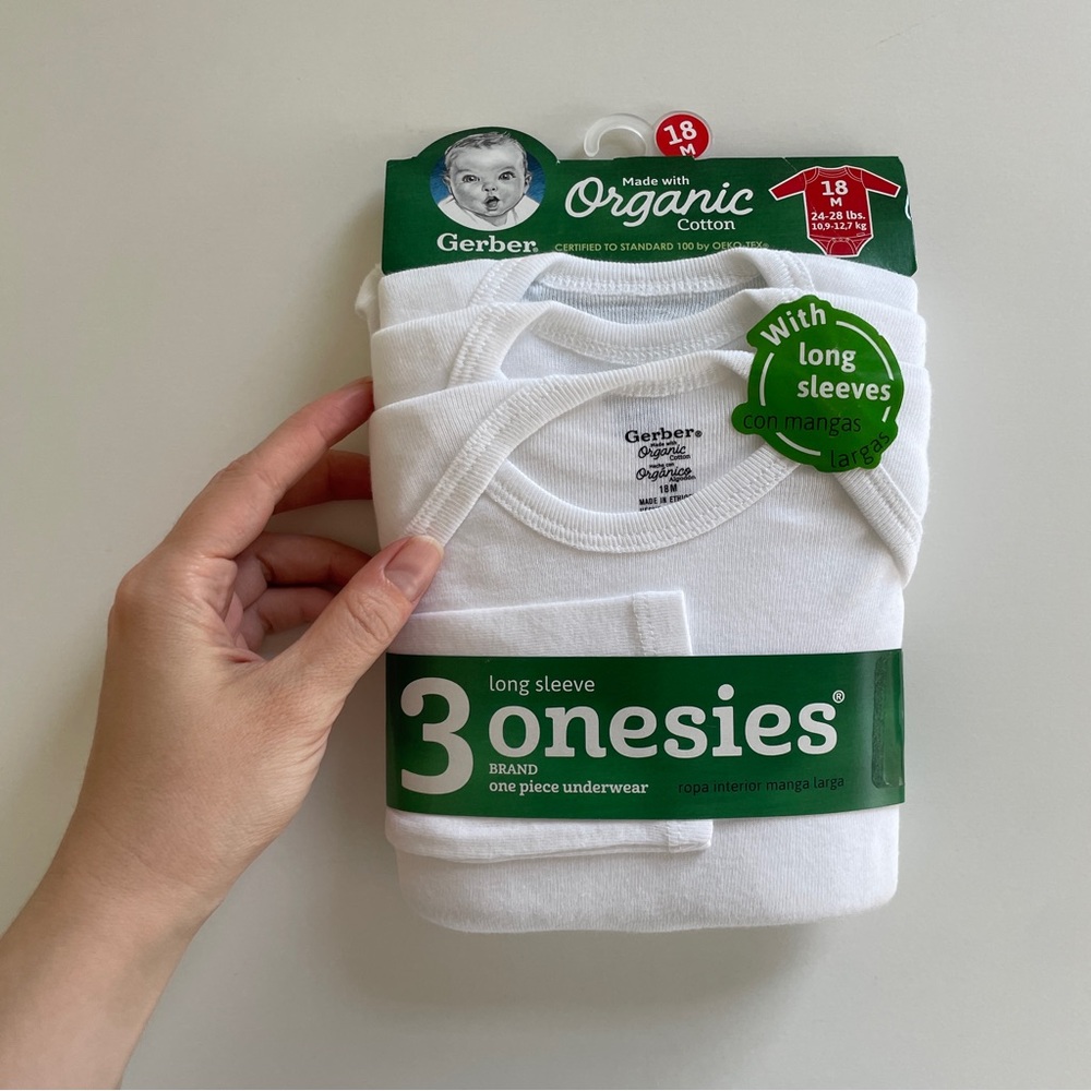 Gerber Organic 3 Long Sleeve Onesies, white - Picture 3 of 11